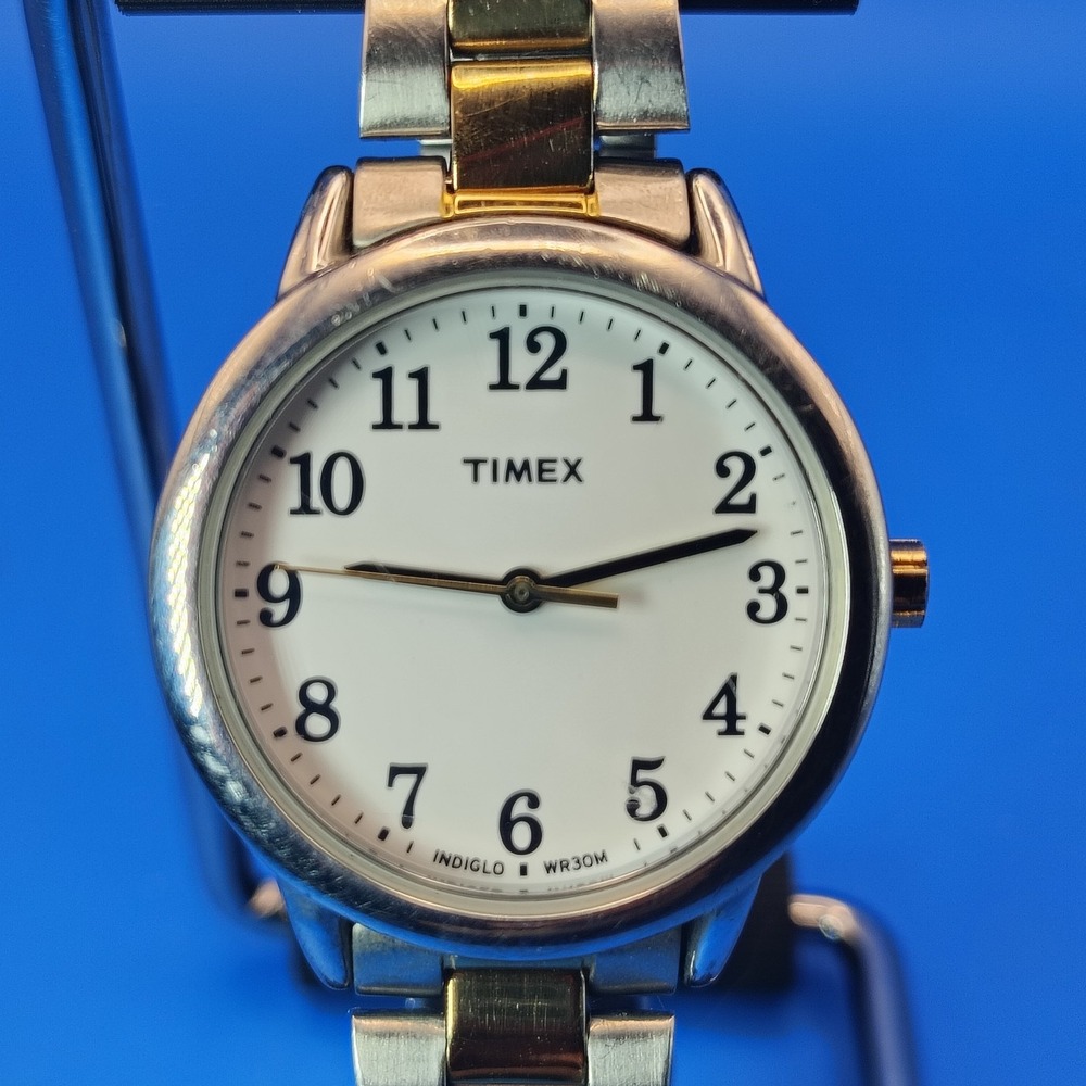 Vintage 2002 Timex Easy Reader Two Tone 25mm Women's‎ Quartz Watch SS Bracelet